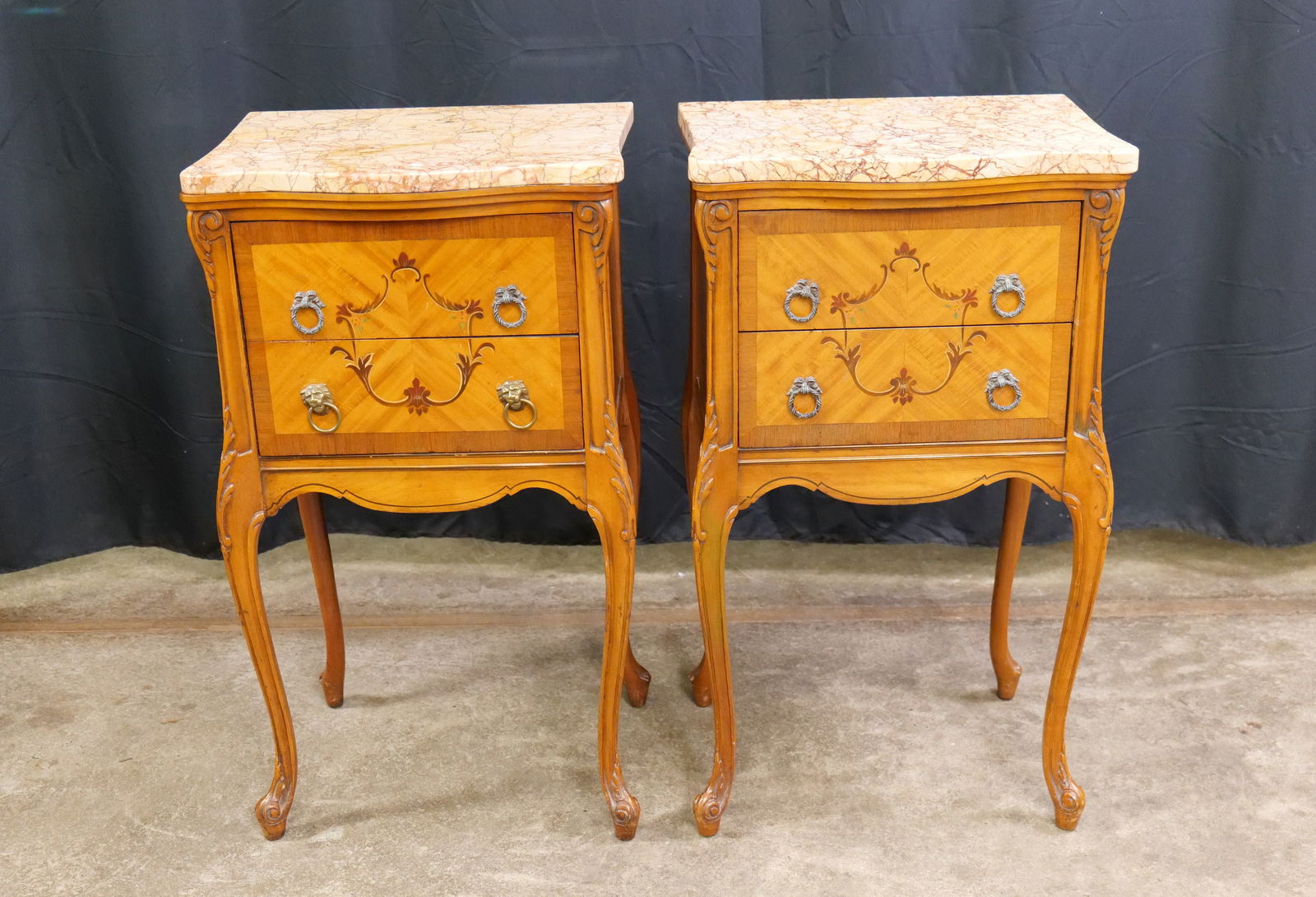 Pair of French Satinwood Marble Top Side Tables/Nightstands (1 of 14)