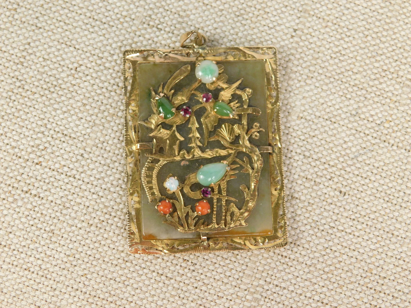 14k Gold Pendant with Jade and Natural Stones (1 of 7)