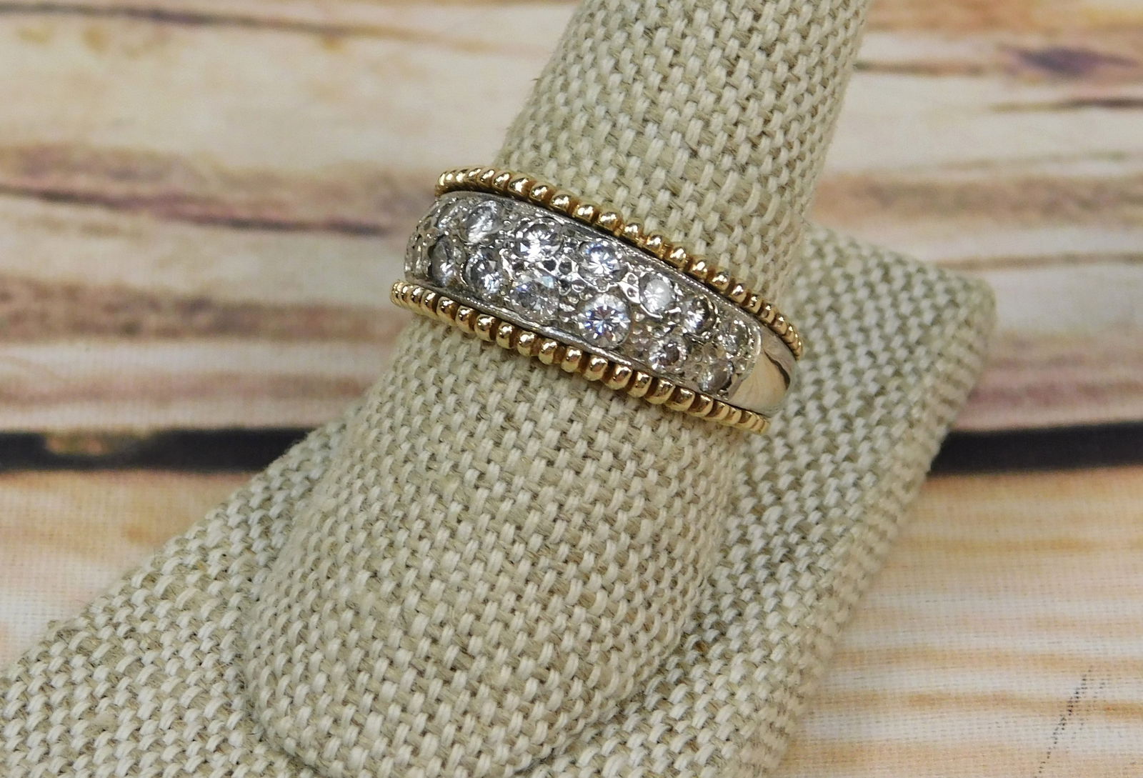14k Antique Ring w+C77ith 14k White Gold Filagree Top. Set with 15 2-3mm White Diamonds. Ring Size (1 of 8)