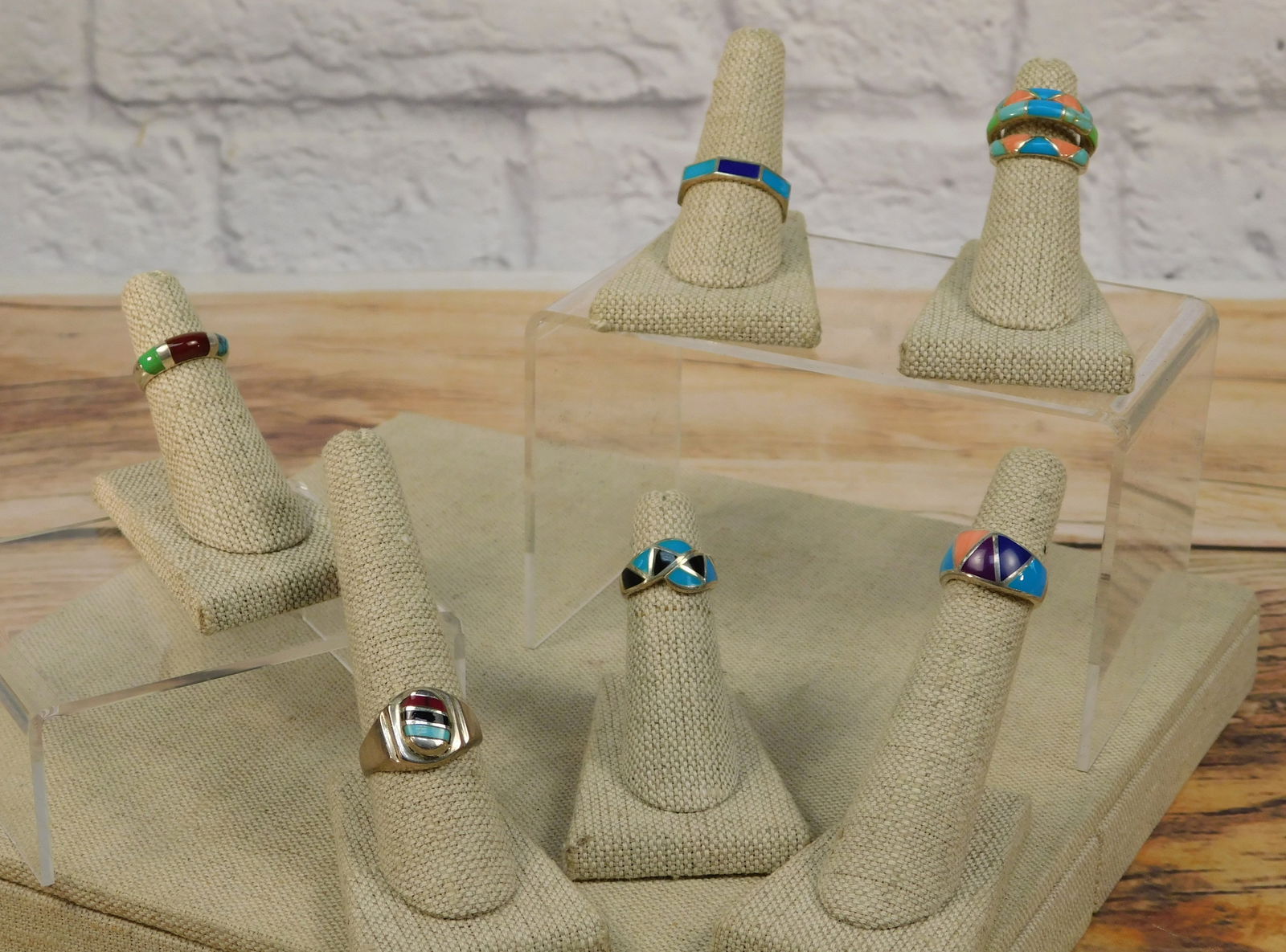 Group of Sterling Silver and Natural Stone Inlaid Rings (1 of 13)