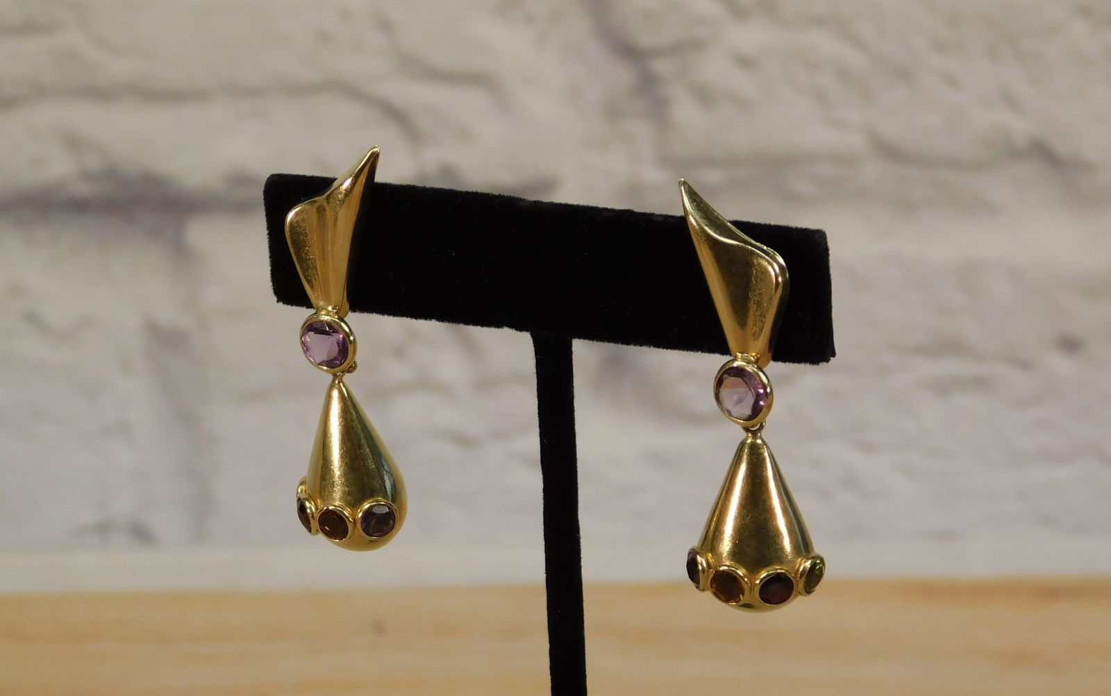 Pair of 14K Yellow Gold Ladies Drop Earrings (1 of 8)