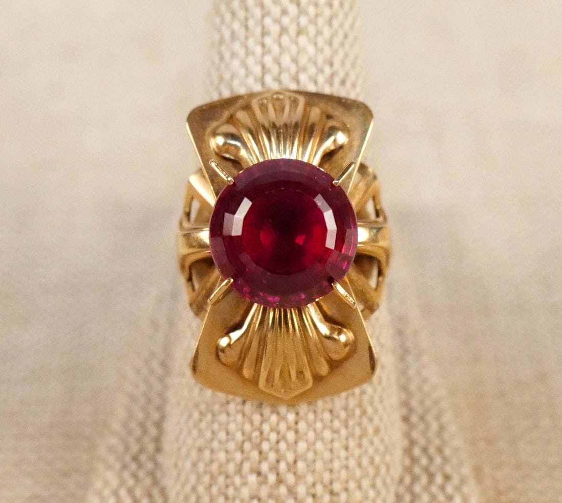 Vintage Art Deco 14K Yellow Gold and Lab Ruby Ring (1 of 6)