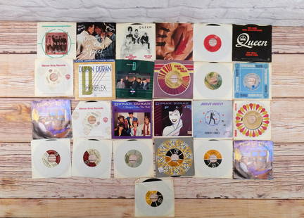 Lot of Rock and Roll 45's: Lot of Rock and Roll 45's. Artists include The Doors, David Lee Roth, Duran Duran, David Bowie & Mick Jagger, David Bowie, Deep Purple, and Queen. Lot contains approx. 25 records. All invoices must be
