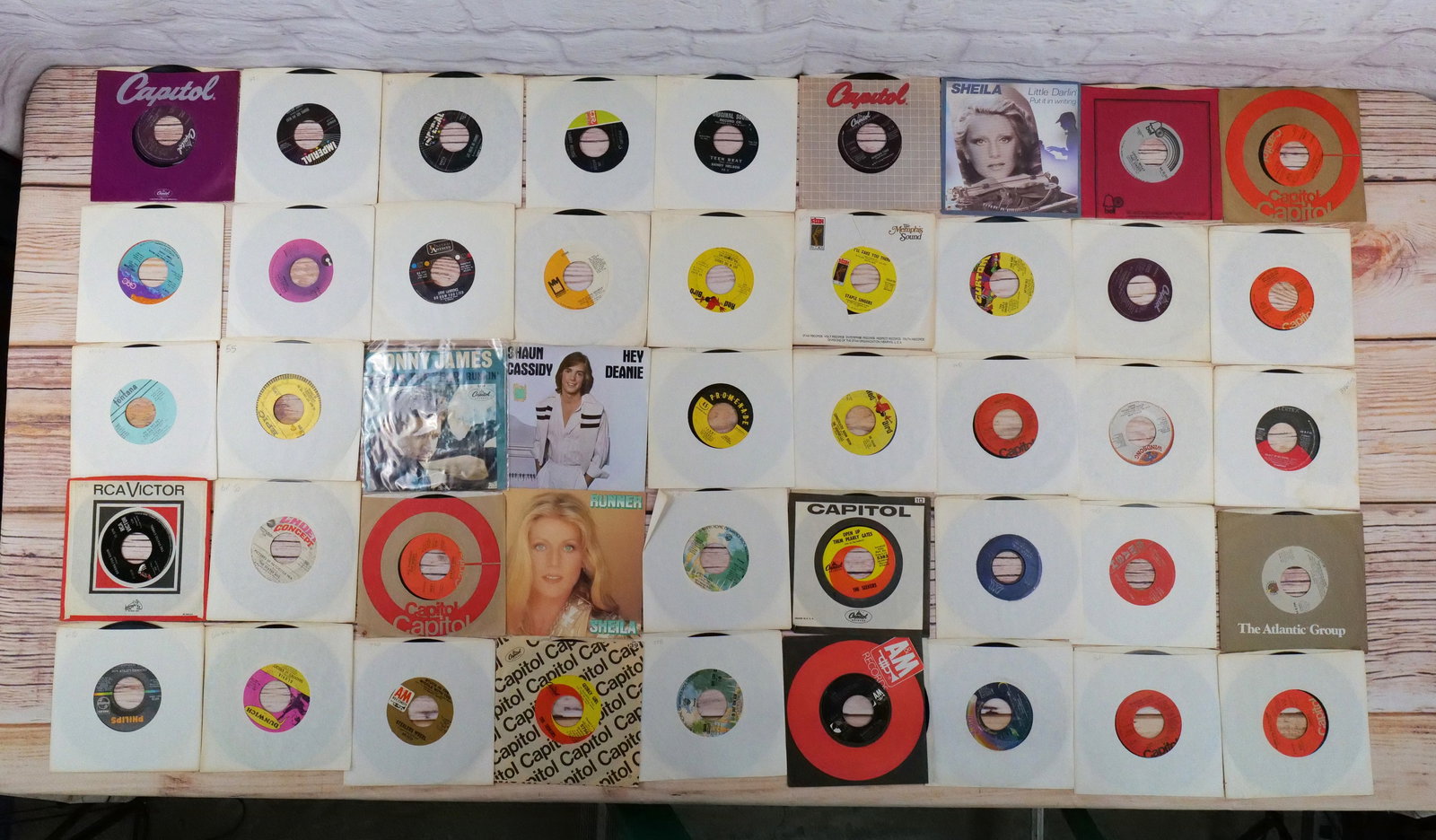Lot of Various 45's: Lot of 45's. Various Artists including Swinging Medallions, Starland Vocal Band, The Steve Miller Band, The Sylvers, The Staple Singers, The Shang-Ra-La's, The Seekers, Sandy Nelson, Sean Cassidy, Sti