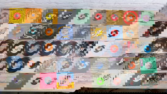 Lot of Mixed 45's: Lot of Mixed 45's including The Pat Benatar, Animotion, The Floaters, Rush, Will to Power, Fleetwood Mac, Frank Zappa, Bob Dylan, B-52's, David Lee Roth, Van Halen, Cheap Trick, Cyndi Lauper, ZZ Top,