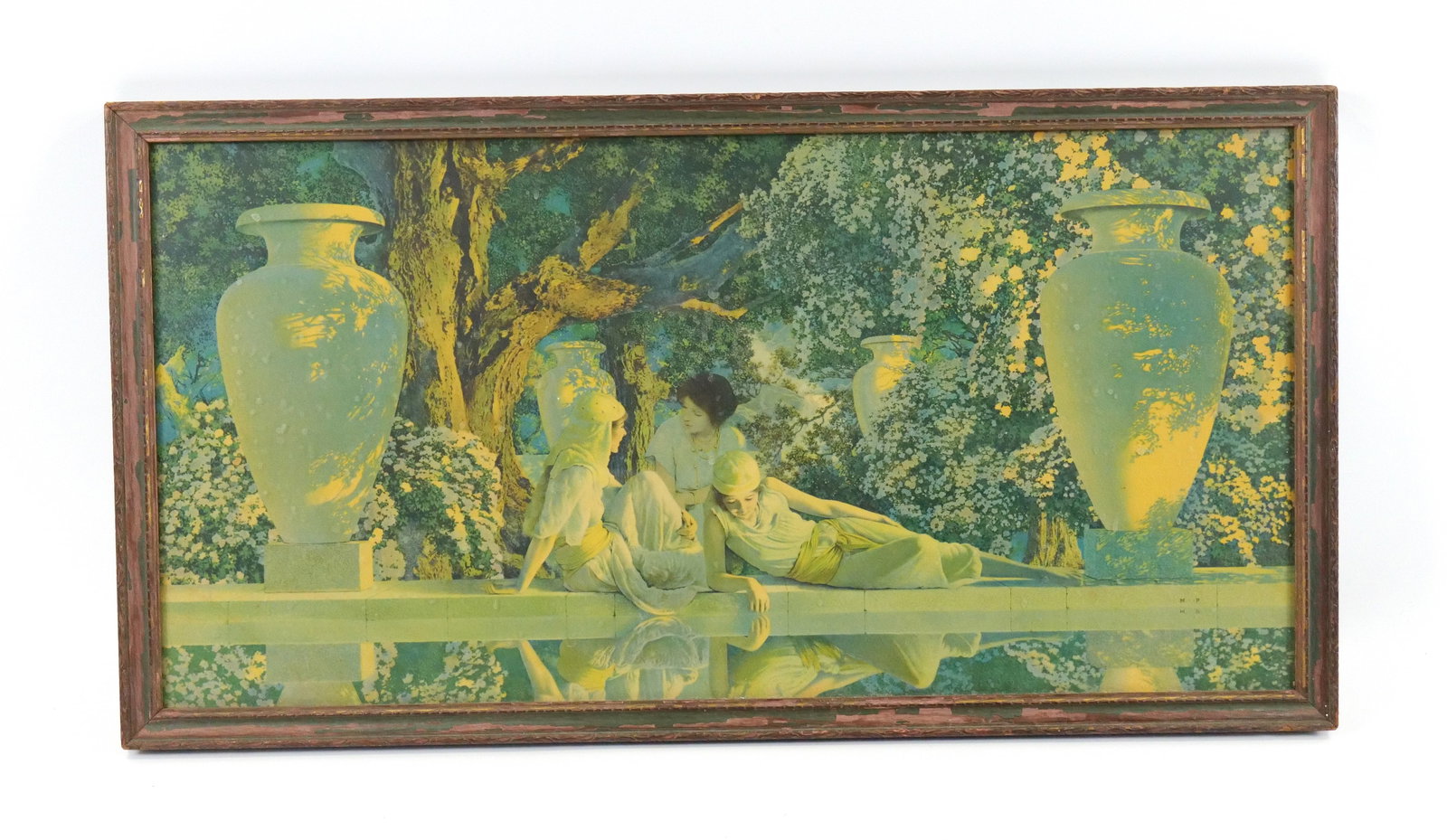 Maxfield Parrish "Garden of Allah" Print: Maxfield Parrish "Garden of Allah" Print. Framed. Measures 16.75" tall x 31.75" wide. All invoices must be paid within 24 hours of the sale. We offer multiple shipping options please read the shipping