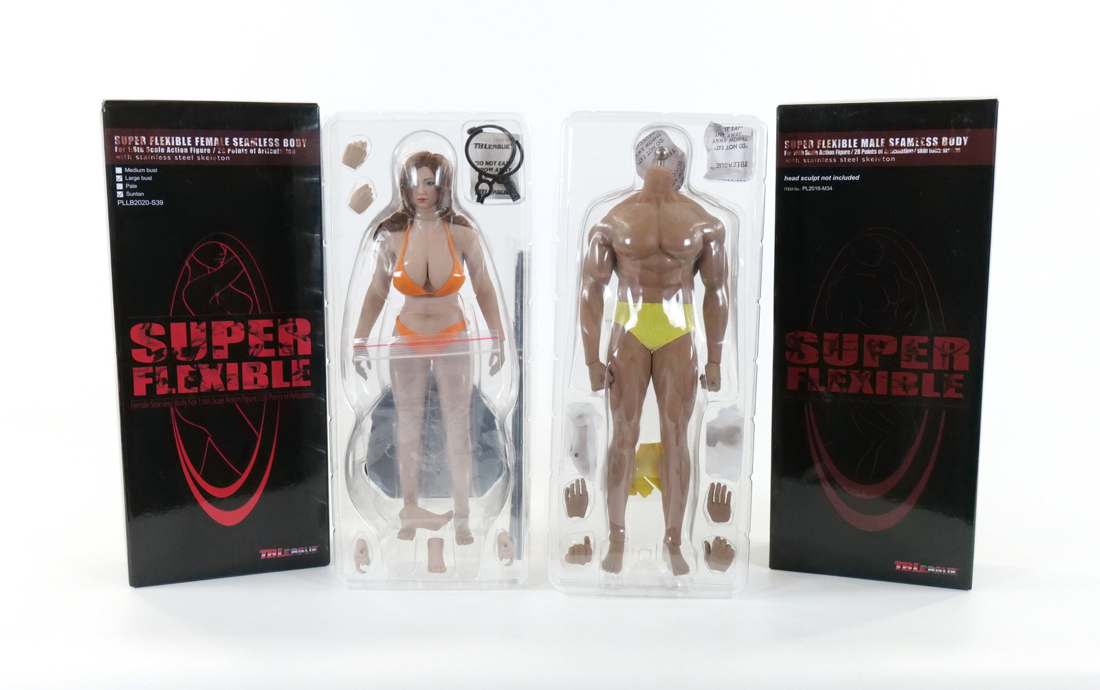 Lot of 2 TBLeague Super Flexible Seamless Bodies: Lot of 2 TBLeague Super Flexible Seamless Bodies - Man and Woman. The woman is Suntan version with Large Bust. All invoices must be paid within 24 hours of the sale. We offer multiple shipping options