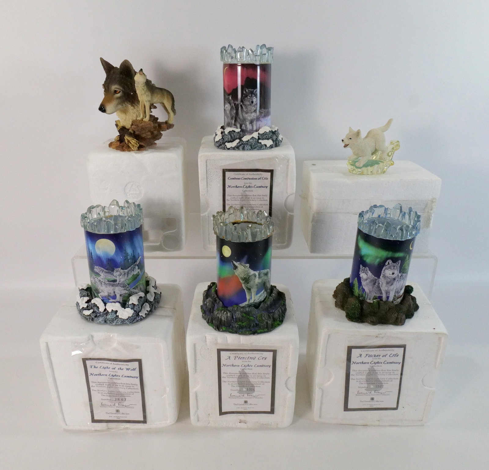 Lot of Hamilton Collection Wolf Inspired Collectible Figurines: Lot of Hamilton Collection Wolf Inspired Collectible Figurines. Includes Northern Lights Collection and Soul of Nature Collection. All invoices must be paid within 24 hours of the sale. We offer multi