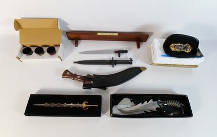 Lot of Collectible Knives, Swords, and Shot Glasses