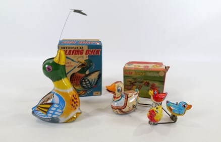 Lot of 2 Mechanical Tin Duck Toys