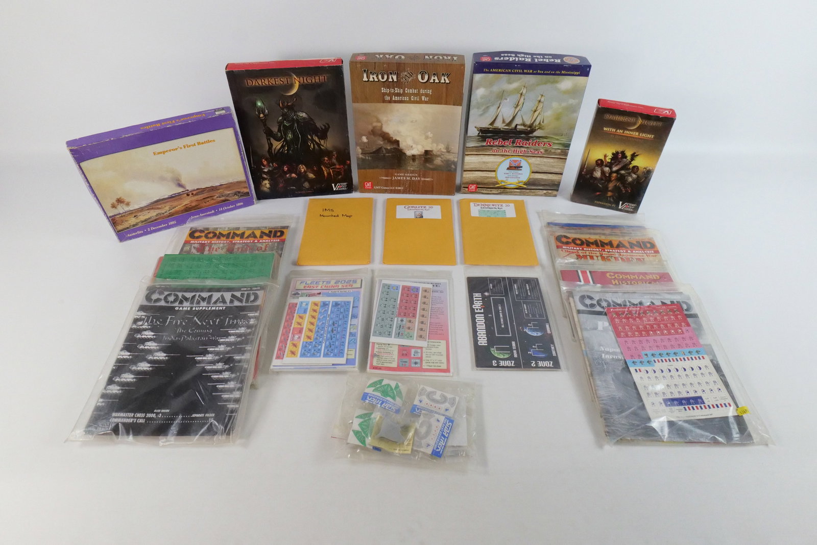 Large Lot of Strategy Games: Large Lot of Strategy Games - Many War Related with Some Sci-Fi and RPG. Including Darkest Night and Expansion in Boxes - Victory Games, Rebel Raiders by GMT in Box, Iron Oak by GMT in Box, Command Ta