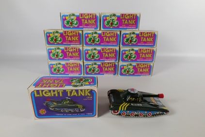 Lot of 12 Tin Litho Friction Light Tanks