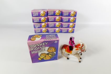 Lot of 13 Tin Litho Monkey Riding Horse Wind-Up Toys