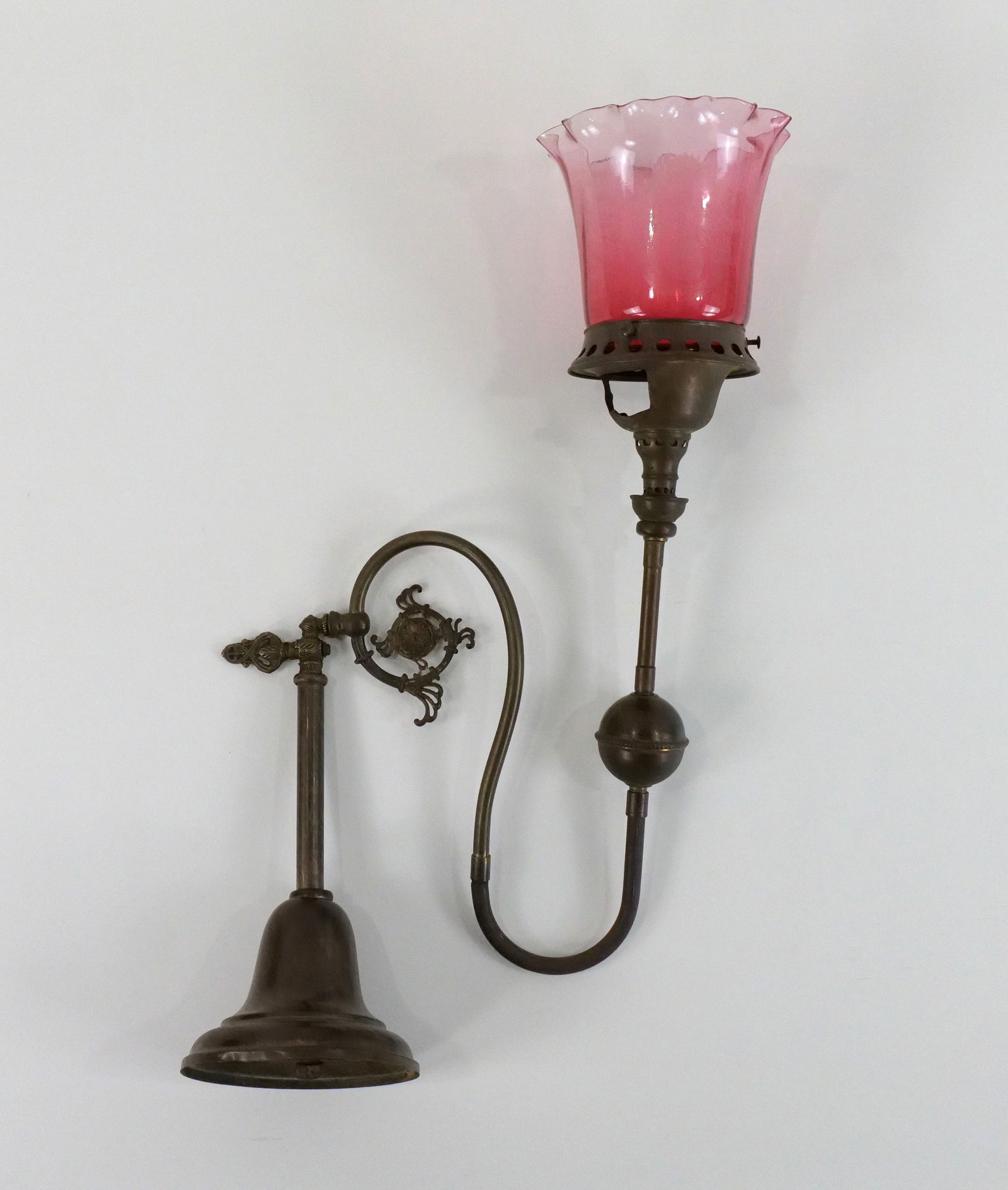 Victorian Gas Light Fixture with Cranberry Shade (1 of 9)