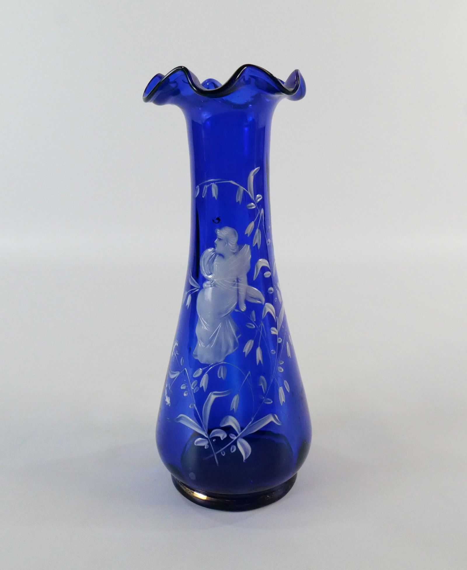 Victorian Hand Blown Cobalt Blue Tall Vase (1 of 8)
