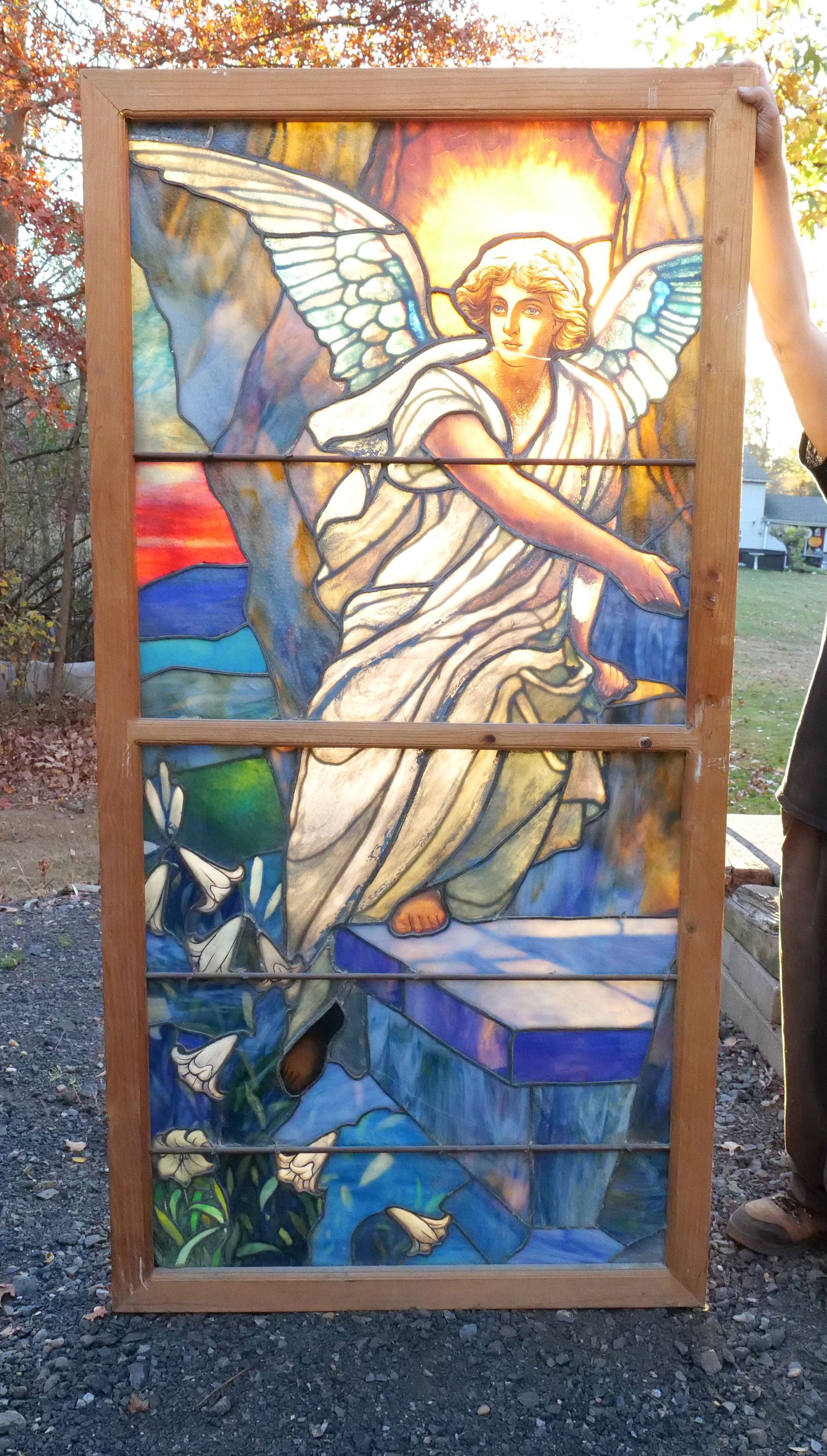 Oversized Antique Leadstained Glass Window Auction