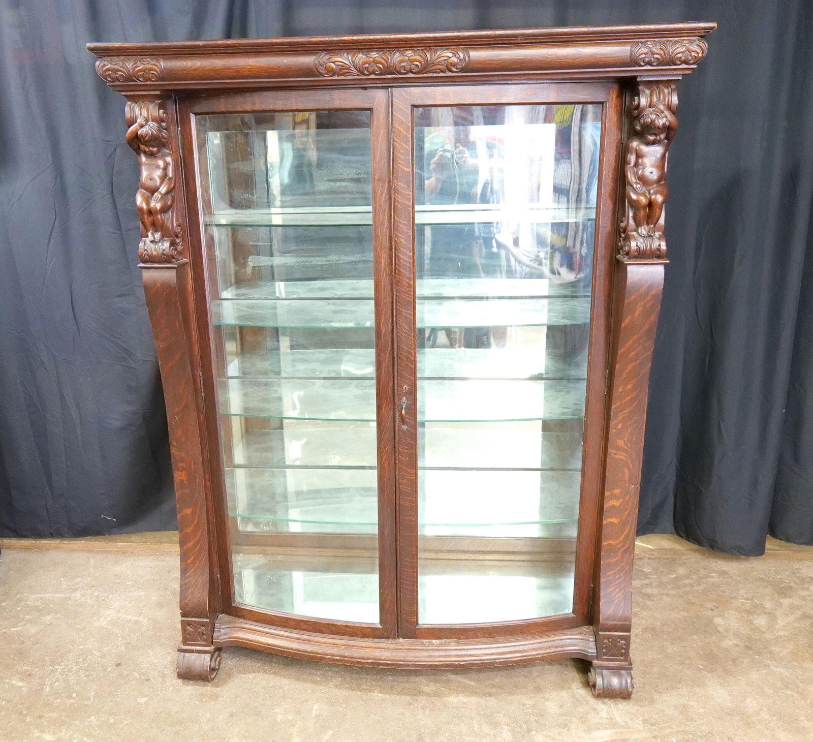 19th Century Oak Curved Glass China Closet (1 of 11)