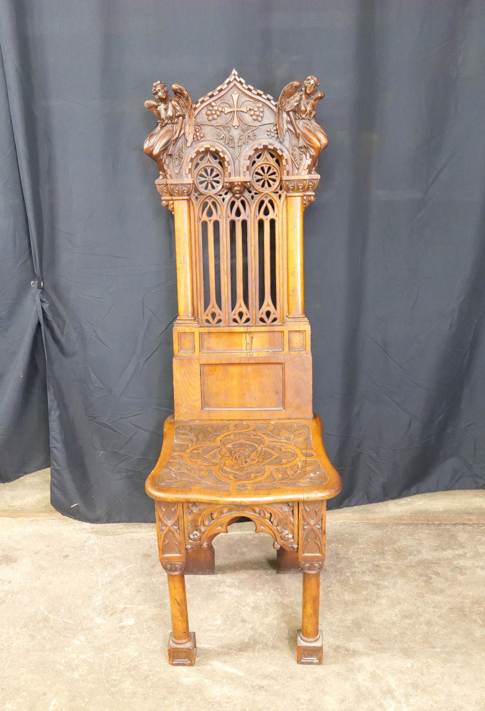 Hand Carved Gothic Revival Figural Throne Chair (1 of 12)