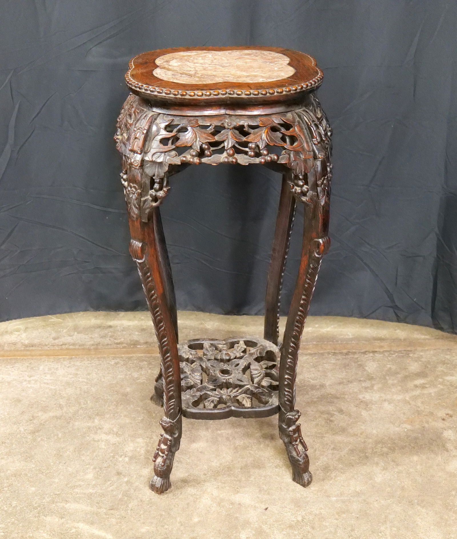 Hand Carved Teak Wood Oriental Marble Top Plant Stand (1 of 10)