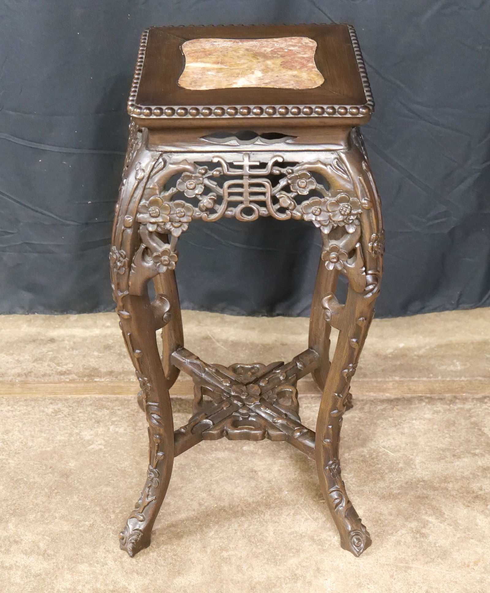 Hand Carved Teak Wood Oriental Marble Top Plant Stand (1 of 8)