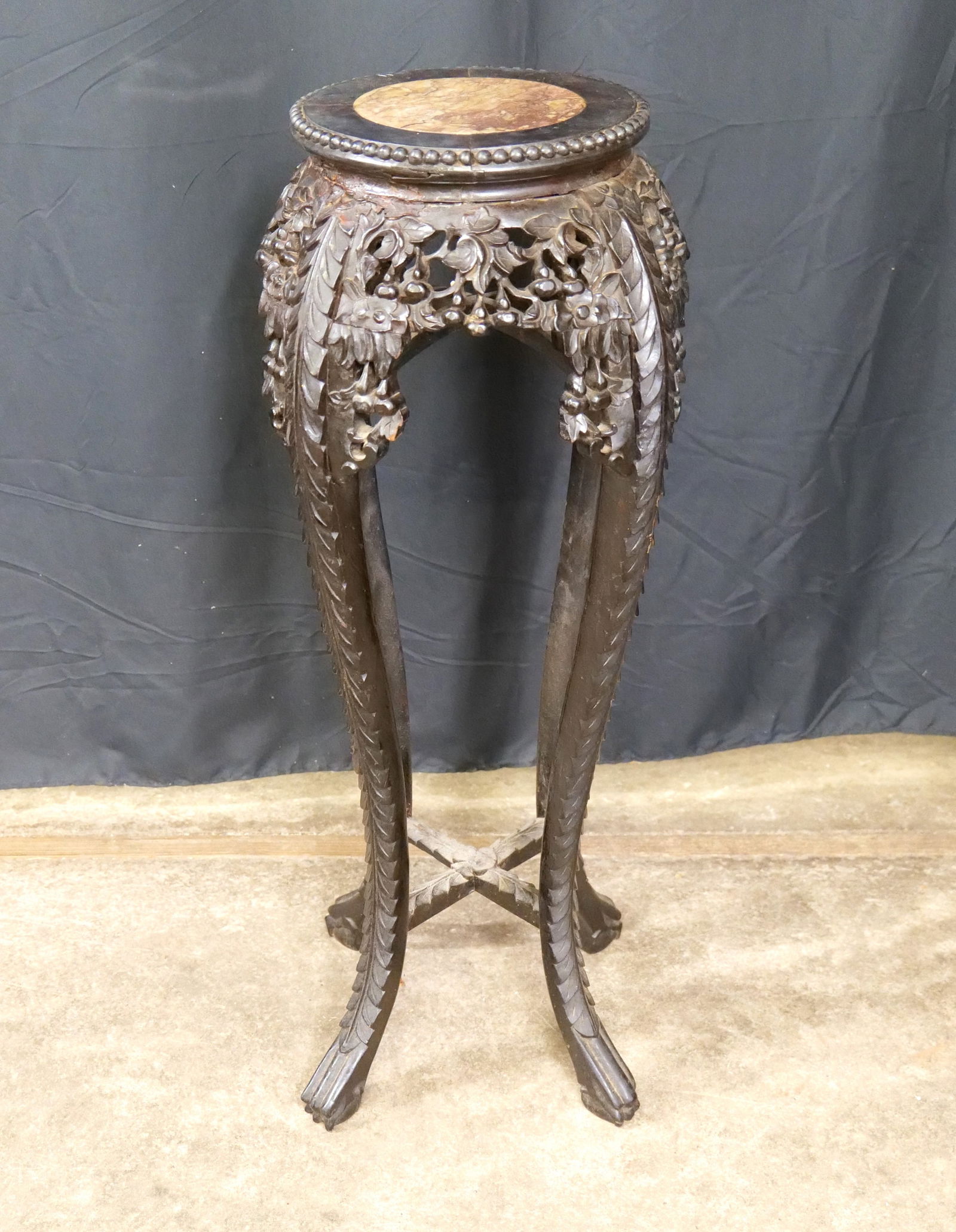 Hand Carved Teak Wood Oriental Marble Top Plant Stand (1 of 10)