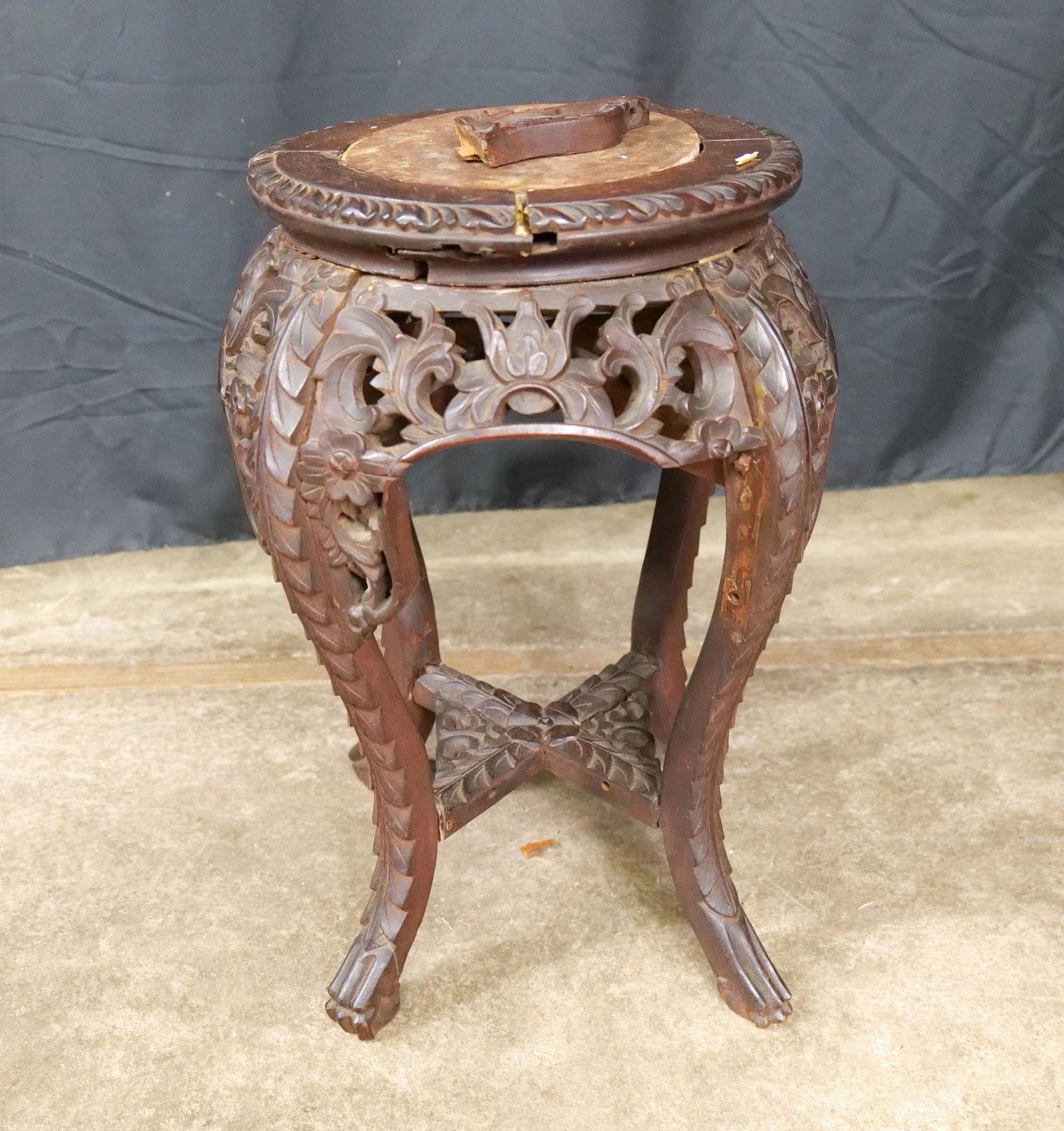 Hand Carved Teak Wood Oriental Marble Top Plant Stand (1 of 7)