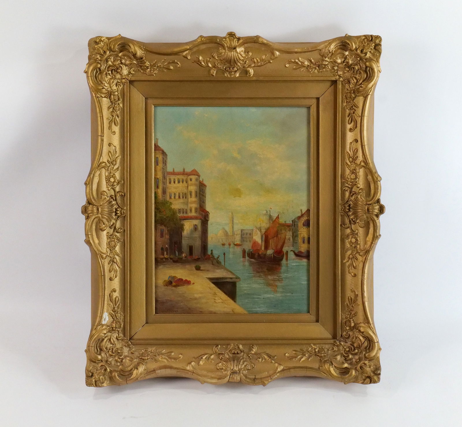 19th Century Oil on Canvas - European Harbor Scene (1 of 8)