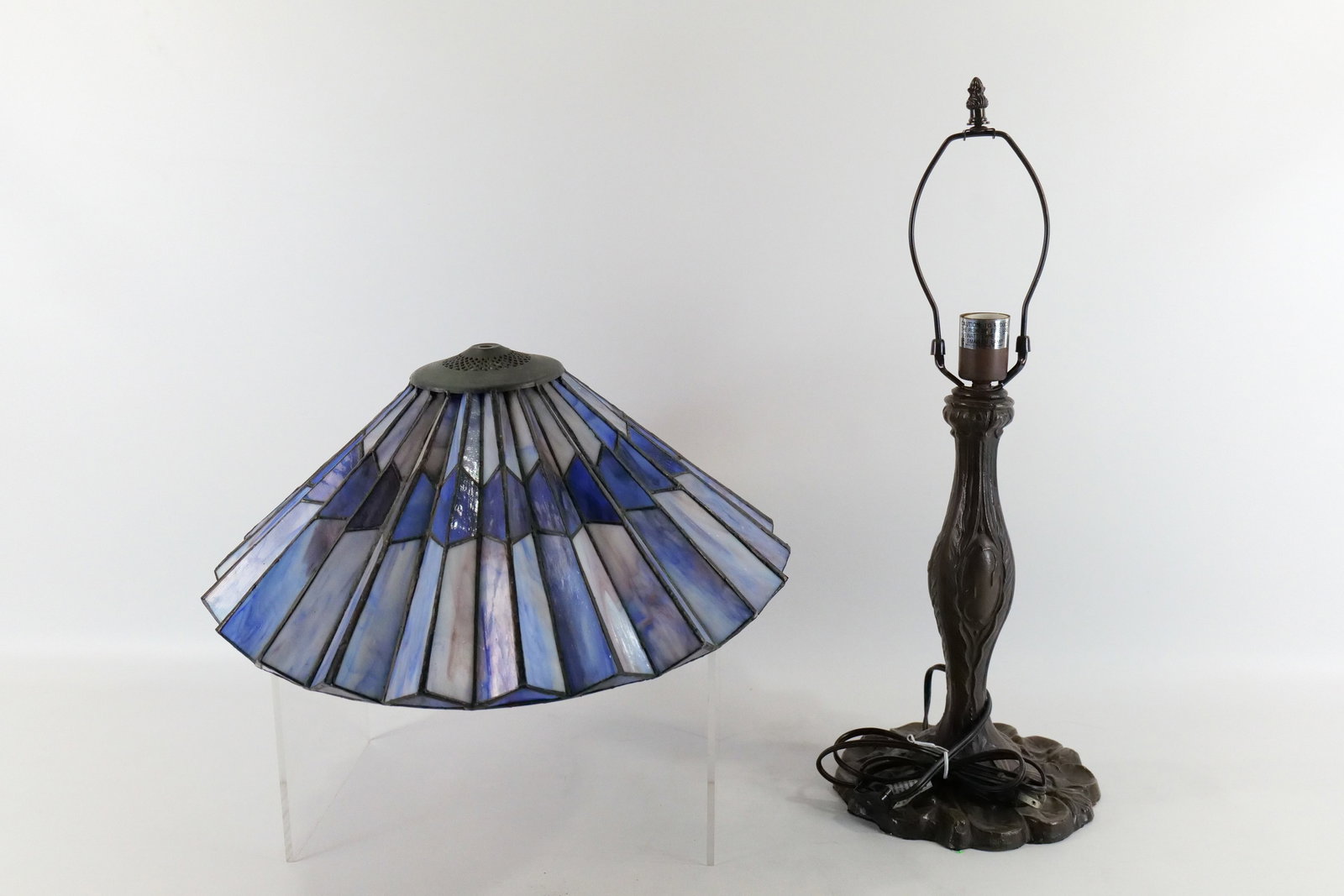 Mixed Metal Lamp with Stained Glass Shade (1 of 11)