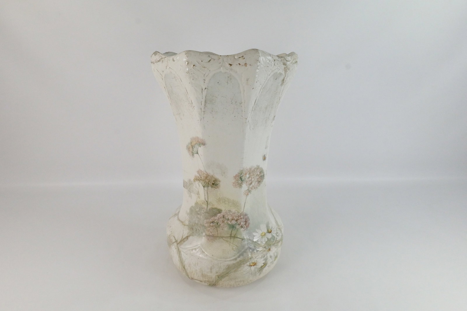 Victorian Maddocks Lamberton Umbrella Stand: Victorian Maddocks Lamberton Umbrella Stand. Transferware with Hand Painted Highlights. Crazing and some discoloration present. Measures 22" tall x 14" diameter. All invoices must be paid within 24 ho
