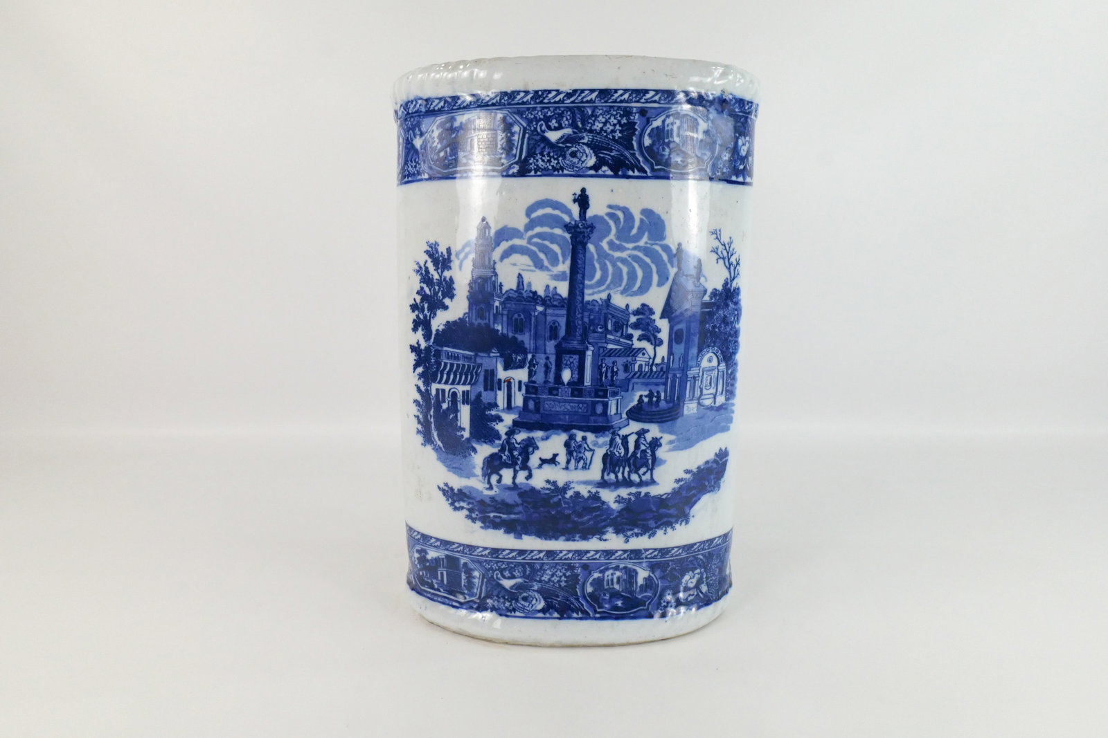 Ironstone Flow Blue Style Umbrella Stand: Ironstone Flow Blue Style Umbrella Stand. Good Condition. Measures 17.5" tall x 12" wide. All invoices must be paid within 24 hours of the sale. We offer multiple shipping options please read the ship