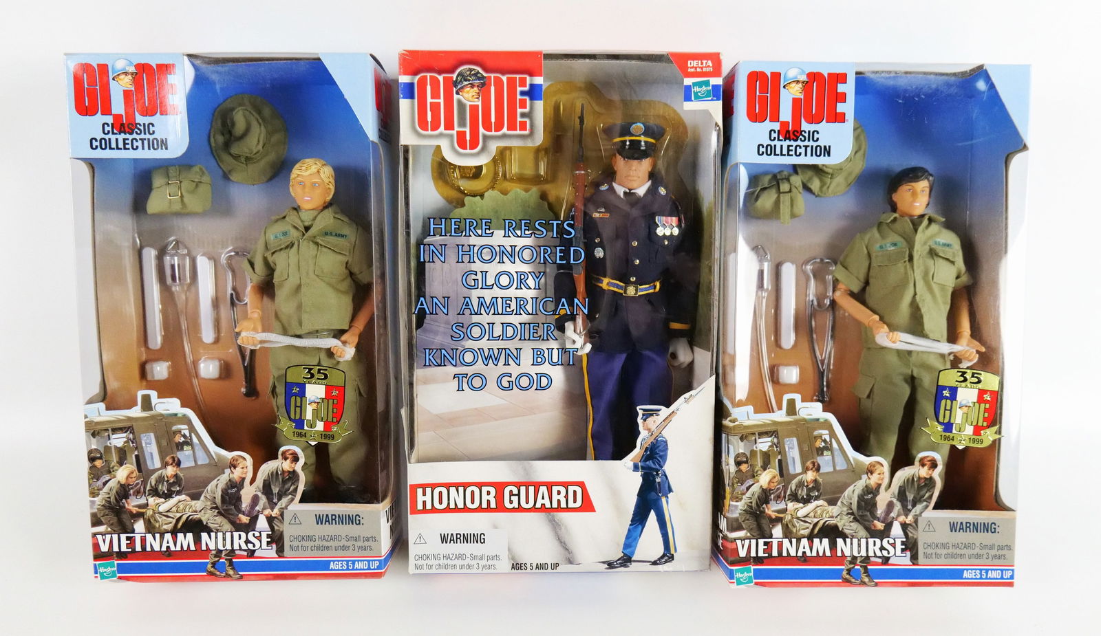 Lot of 3 GI Joe Action Figures: Lot of 3 GI Joe Action Figures including Honor Guard and (2) Vietnam Nurse - Different Versions. All new in boxes. All invoices must be paid within 24 hours of the sale. We offer multiple shipping opt