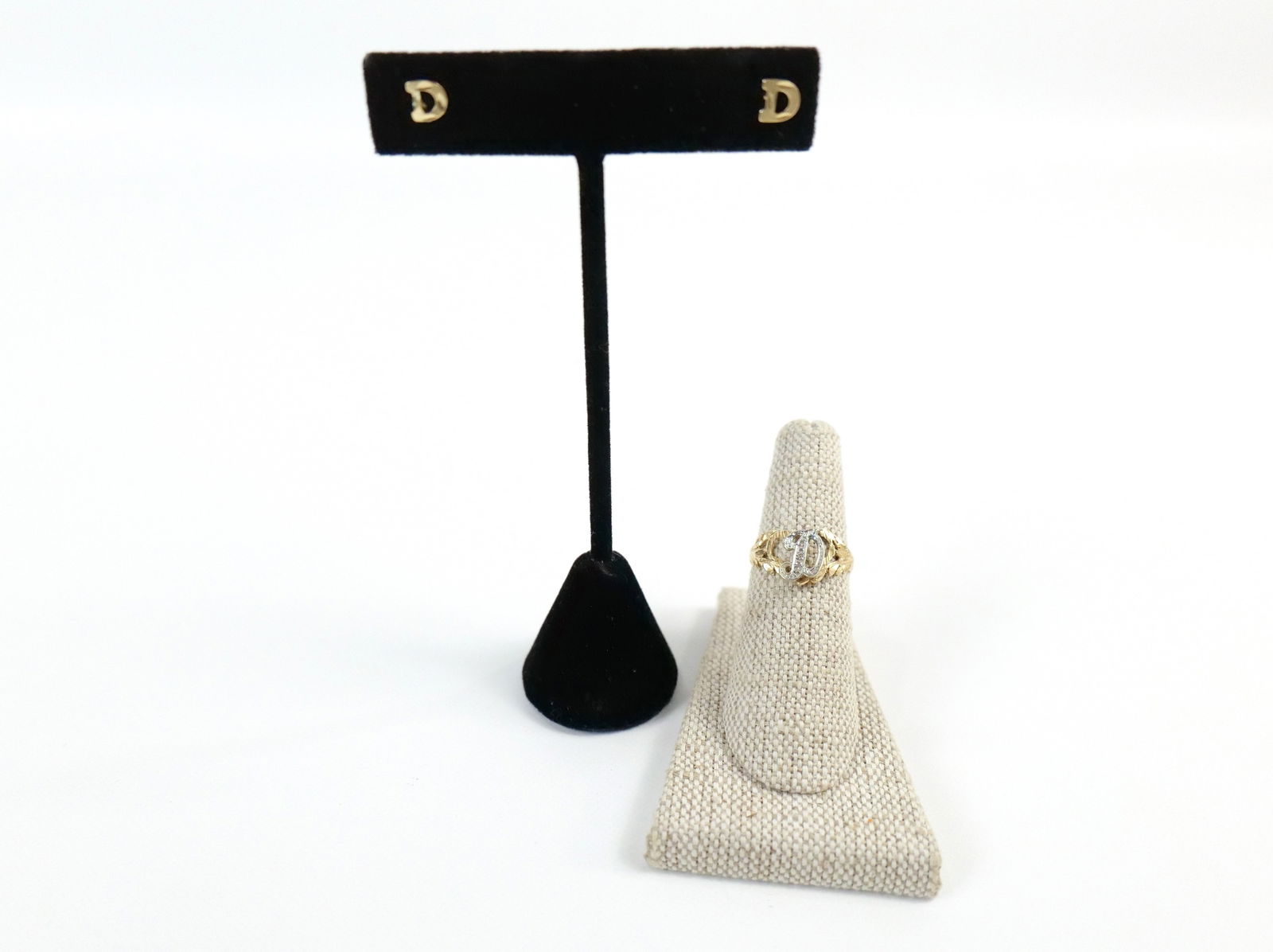 14K "D" Initial Studs and Ring (1 of 12)