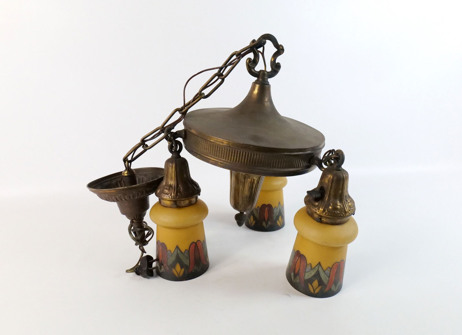 Brass Chandelier with Reverse Painted Shades (1 of 11)