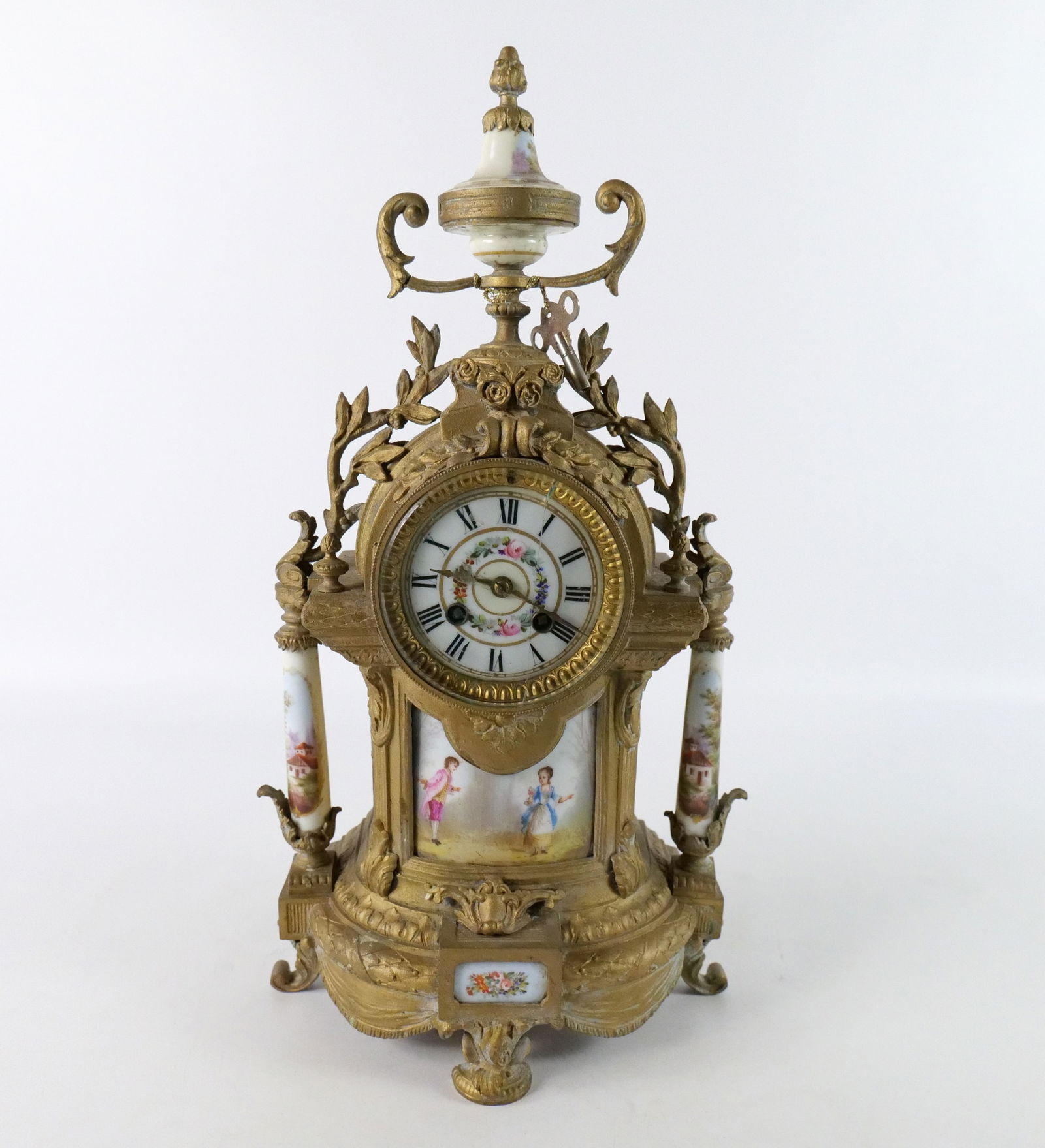 Antique Mixed Metal and Porcelain Mantle Clock (1 of 13)