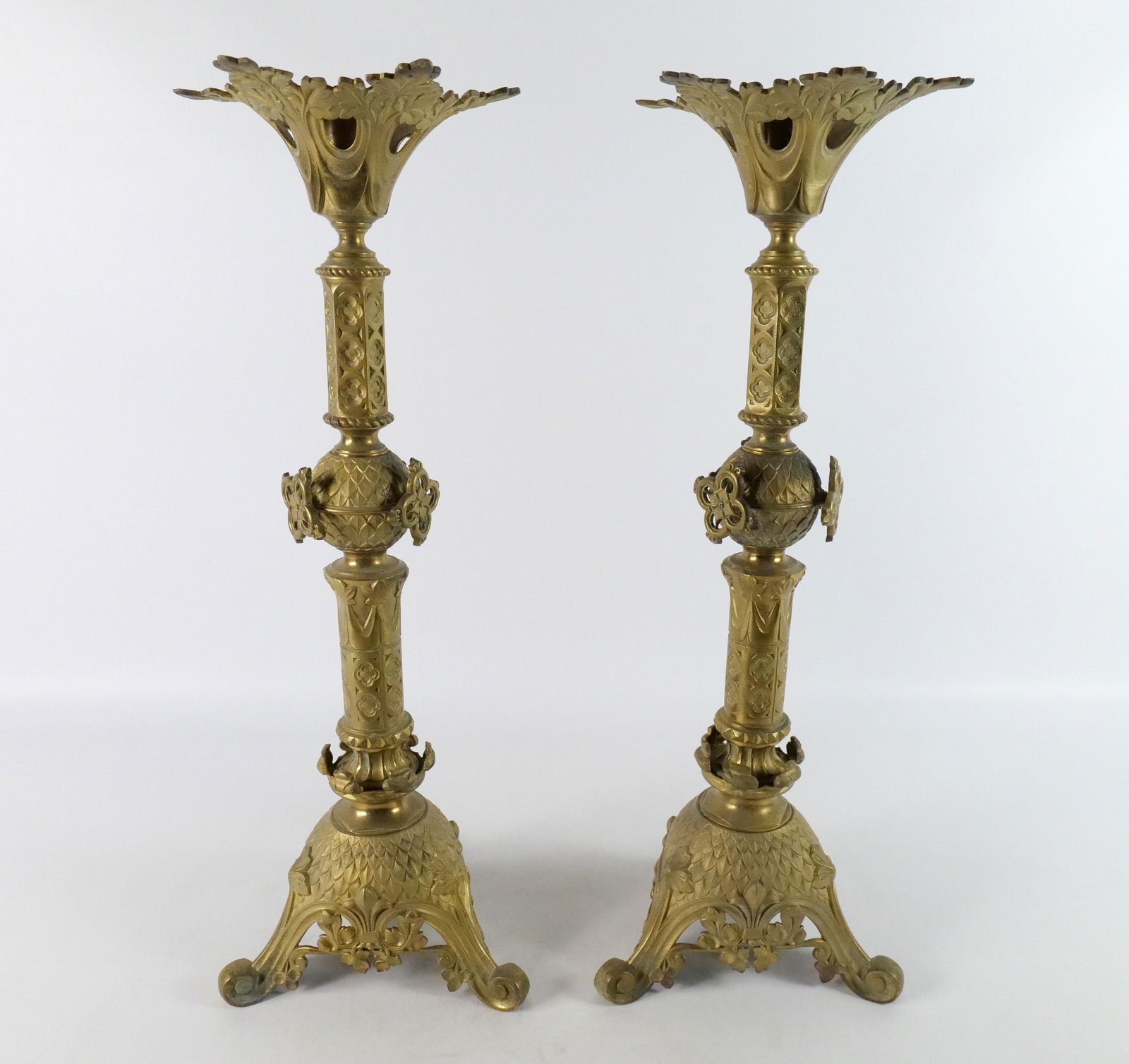 Pair of Antique Bronze Victorian Candlestick Holders (1 of 17)