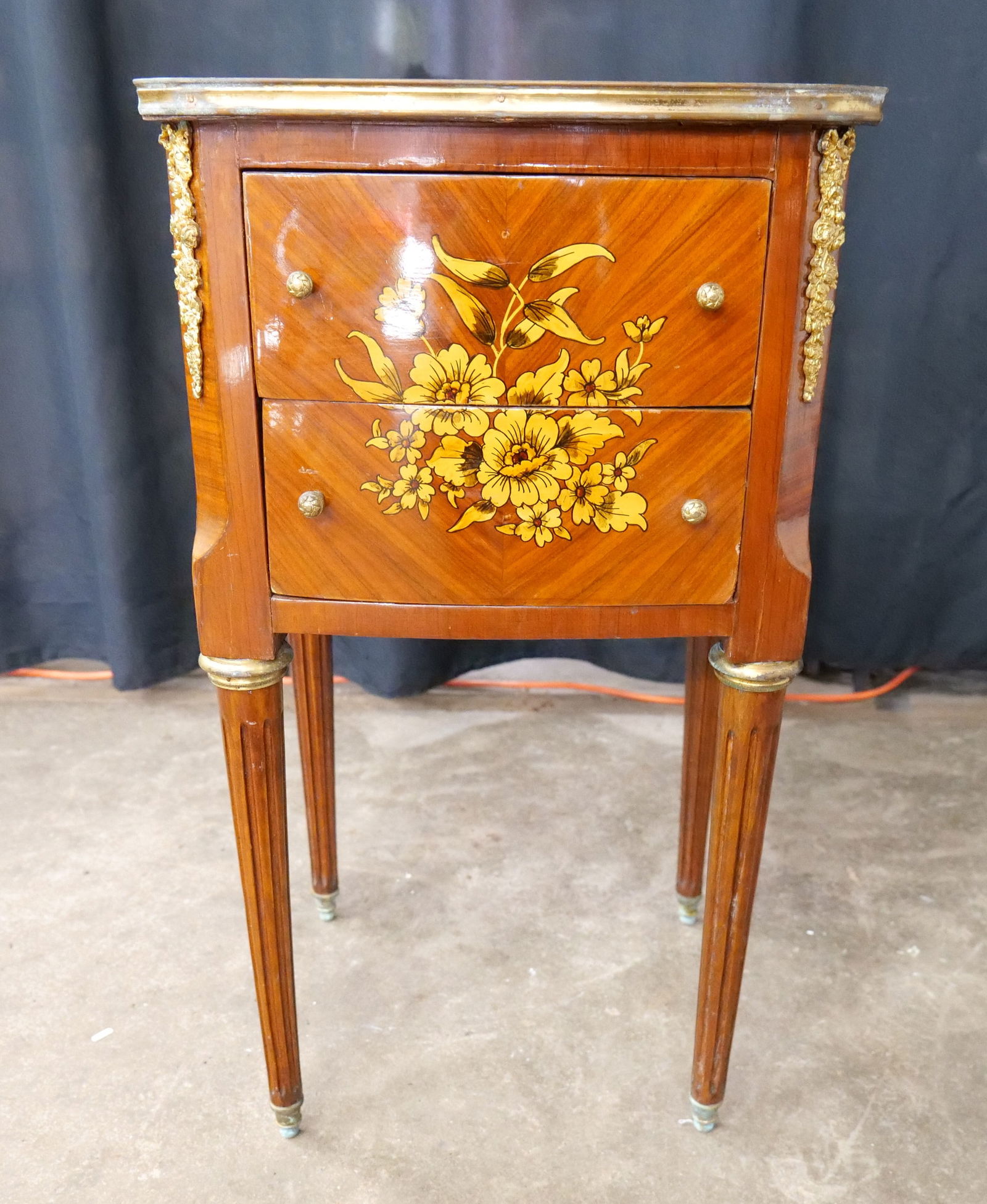 French Satinwood Veneer Paint Decorated Nightstand (1 of 7)