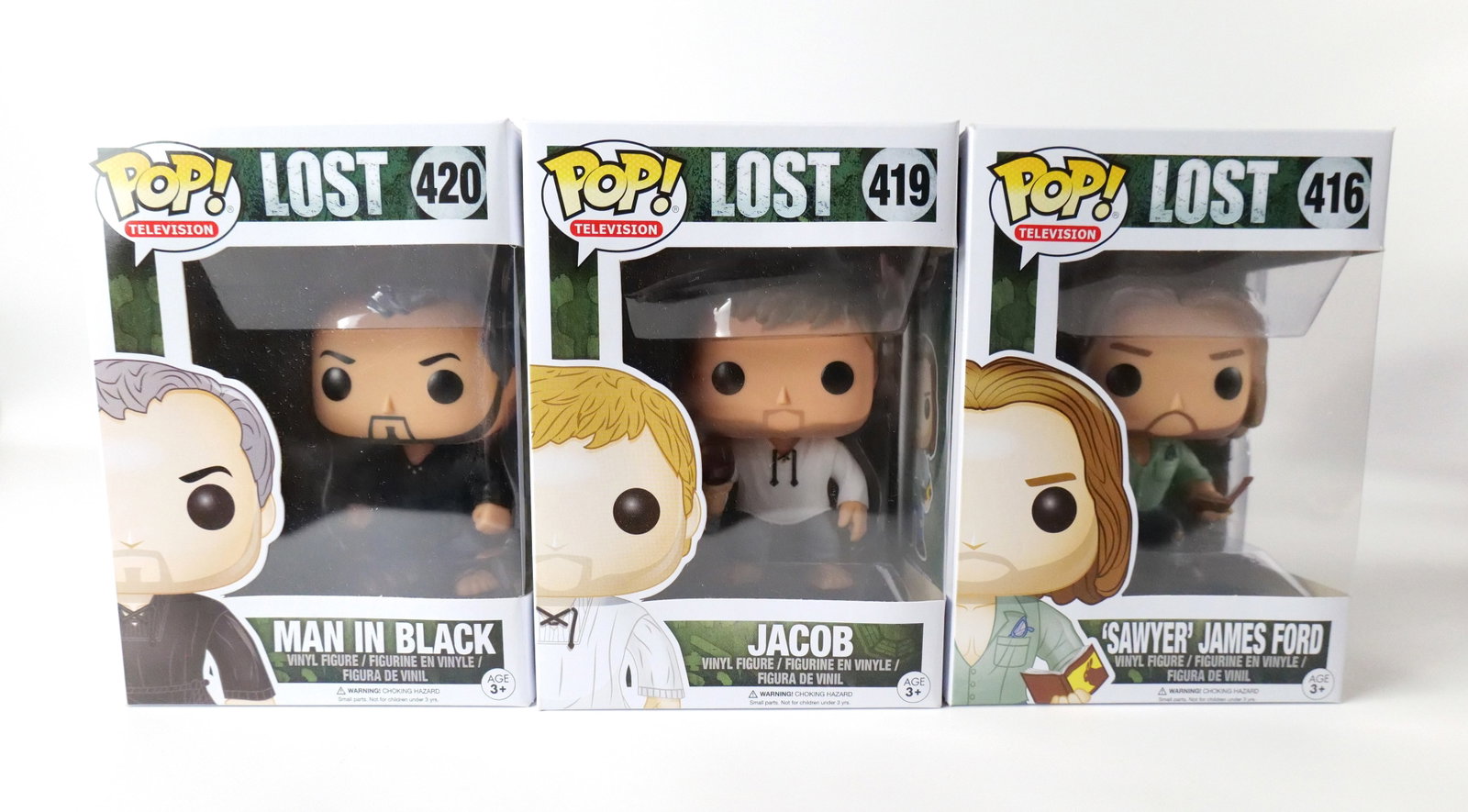 Lot of 3 Funko Lost Pops: Lot of 3 Funko Lost Pops. Including "Sawyer" James Ford #416, Jacob #419, and Man in Black #420. All new in boxes. All invoices must be paid within 24 hours of the sale. We offer multiple shipping opt