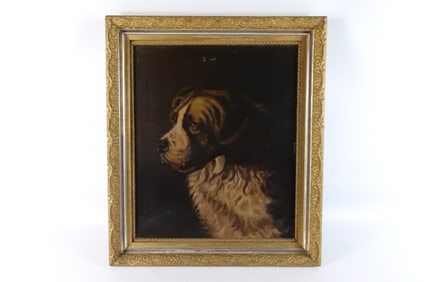 Oil on Canvas by M. Sullivan - Saint Bernard Dog