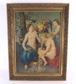 Print on Board - Nude Women with Parrots