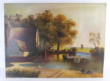 Oil on Canvas - Colonial Cottage Scene