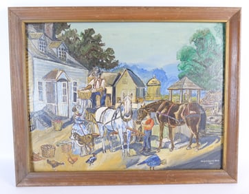 Oil on Board - Illustration of Colonial Life