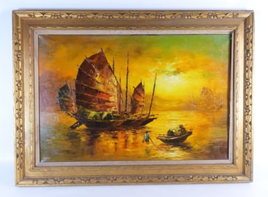 Oil on Canvas - Asian Harbor Scene