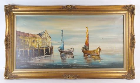 Oil on Canvas - Harbor Scene