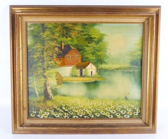 Oil on Canvas - Cottage with Water Wheel