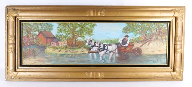 Oil on Canvas - Man on Horse Drawn Carriage