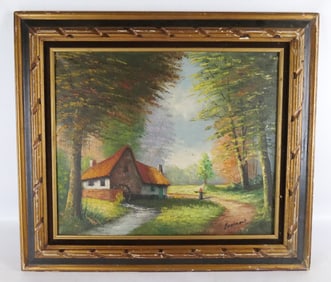 Oil on Canvas - Cottage Scene