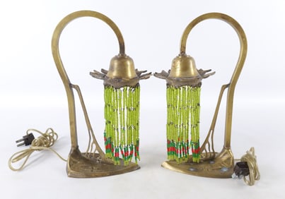Pair of Art Nouveau Brass Boudoir Lamps