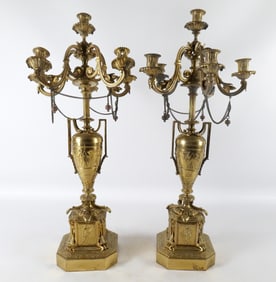 Pair of Bronze Urn Candelabras