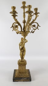 Brass Figural Candelabra on Marble Base