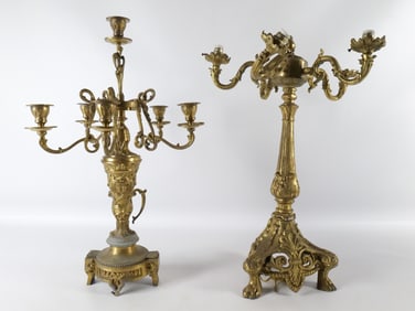 Lot of 2 Brass Candelabra/Lamps